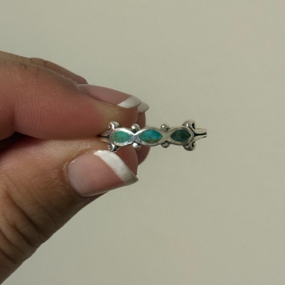 Inlay Zuni Sterling Silver and Turquoise Ring - Picture 3 of 6